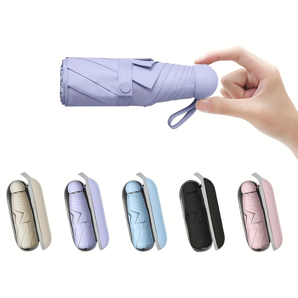 Mini Travel Umbrella with Box, Lightweight Portable Manual Opening