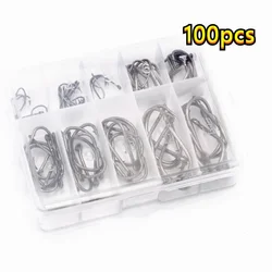 100Pcs Fishing Hooks Set Carbon Steel Single Circle Fishing Hook Fly Fishing Jip Barbed Carp Hooks Sea Tackle Accessories