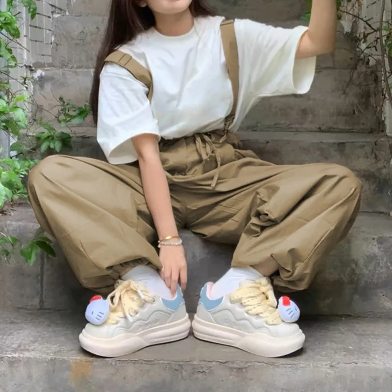OR FL Detachable Shoulder Strap Design Sense Lantern 100 Cotton Women Cargo Trousers Retro Pull Rope Trendy Brand Y2k Overalls