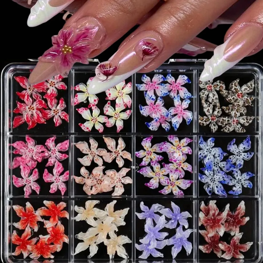 20/60/72 Stuks 3D Hawaii Bloemen Nagel Charmes Zomer Hibiscus Bloemen Nail Art Steentjes 5-Bloemblaadje Lelie Bloemen Manicure Accessoires