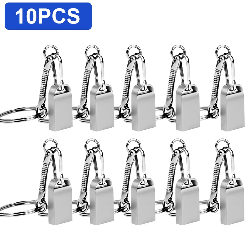 

10PCS/LOT Mini Metal USB 2.0 Flash Drive 128GB Free Key Ring Memory Stick 64GB 100% Real Capacity Pen Drive 32GB Business Gift