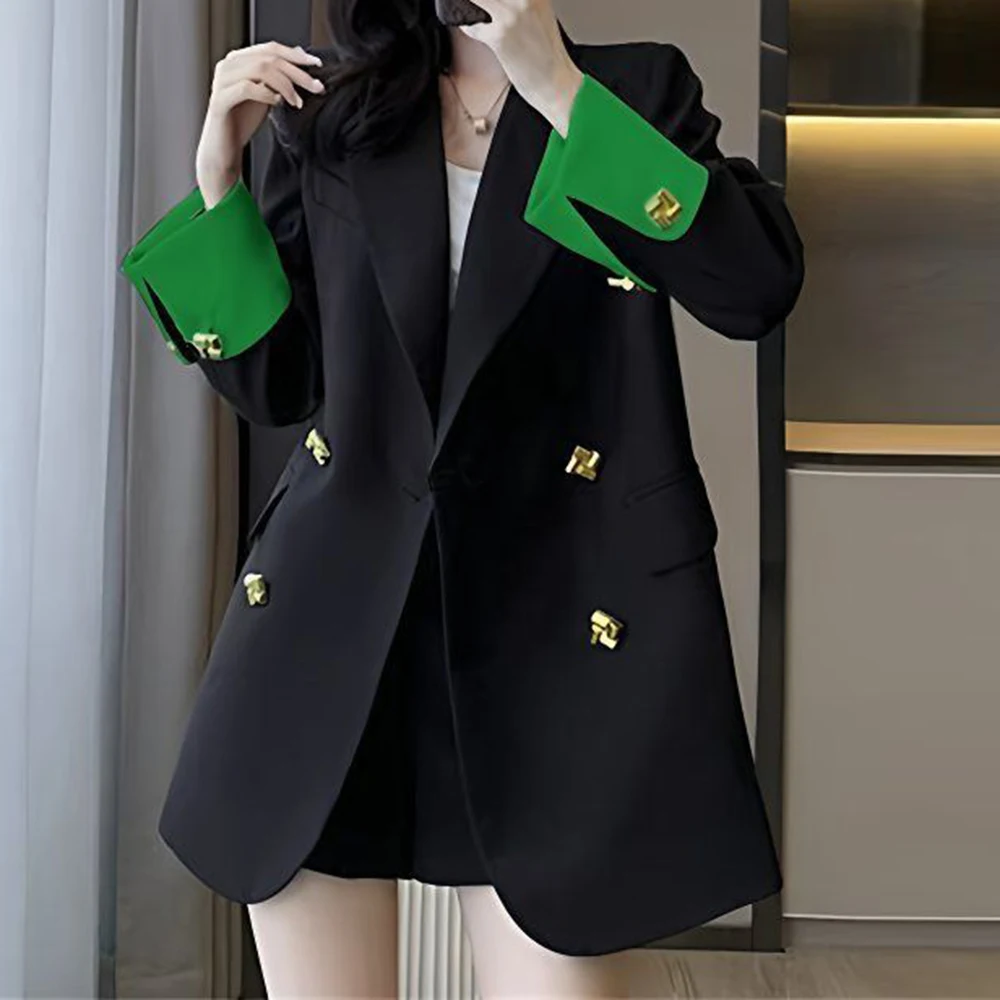 2025 Spring and Autumn New Suit Jacket Women's Korean Edition Casual Loose Fashion  Suit Top Color Contrast Splicing
