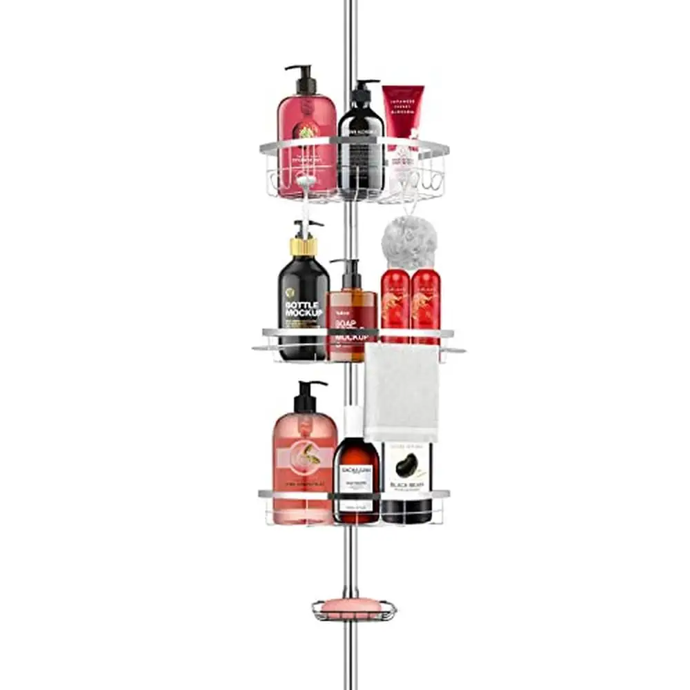 Adjustable Rustproof Stainless Steel Corner Shower Caddy with 4 Tier Storage Shelf