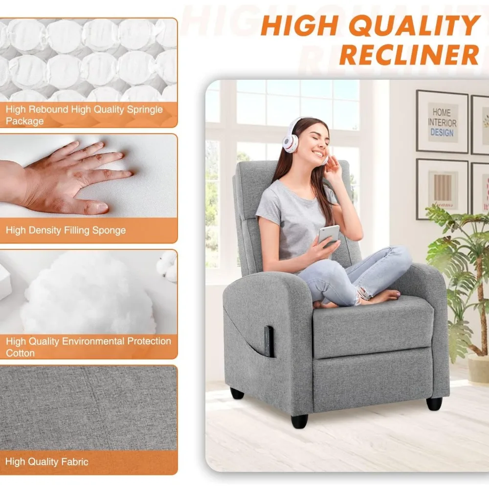 Sweetcrispy-silla reclinable para adultos, sillón pequeño de tela de masaje, asiento de cine en casa con soporte Lumbar