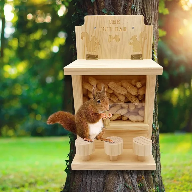 

Wooden squirrel feeder, outdoor hanging hamster feeding box, home balcony decoration, bird feeder, wooden box