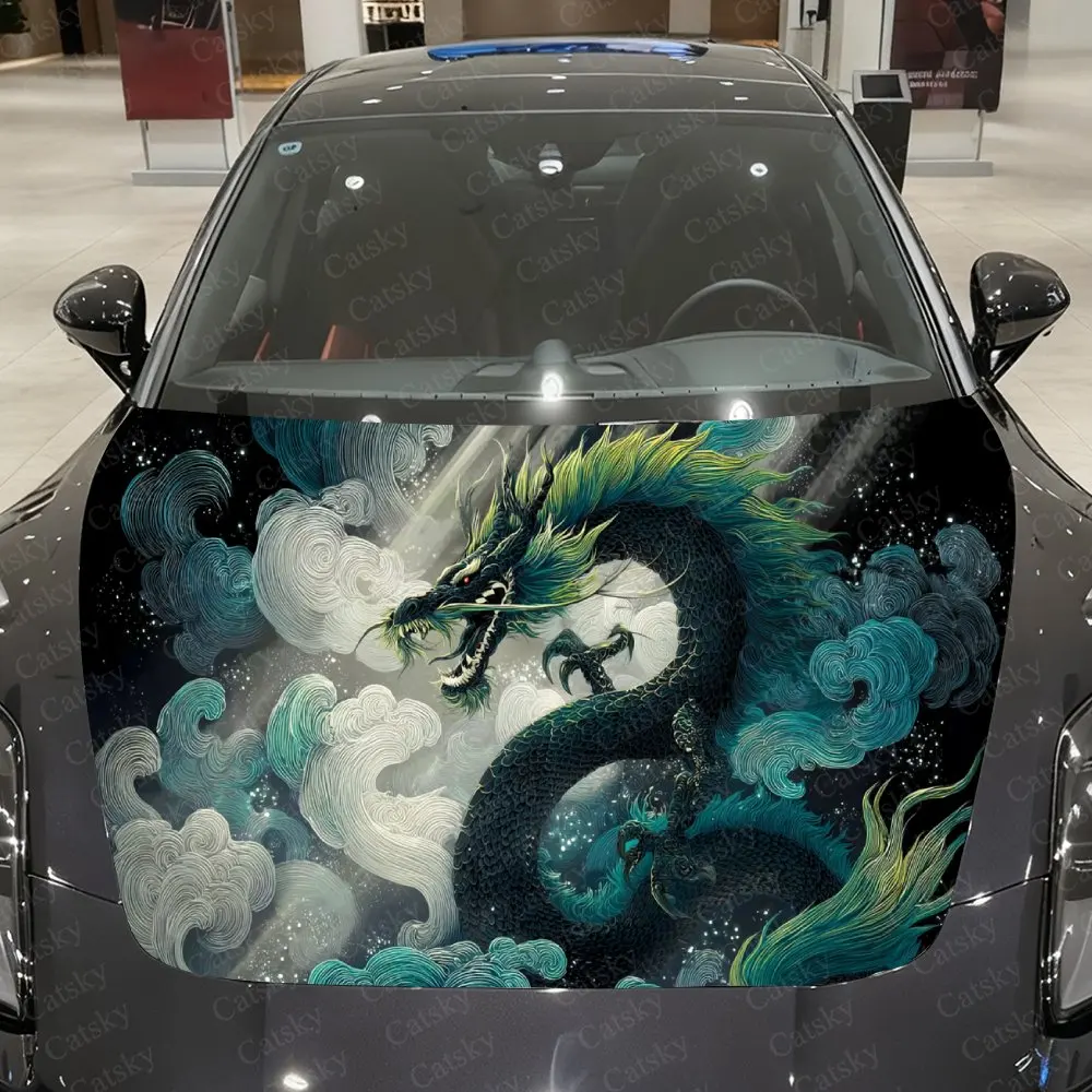 

Cloud-Entwined Star-Dust Dragon Car Vinyl Wrap, PVC Waterproof Car Sticker, Self-Adhesive Scratch-Resistant Engine Cover Sticker