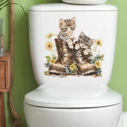 Cartoon Cute Shoes Cat Wall Stickers For Bathroom Decoration Toilet Mural Bedroom Cabinet Home Decor Self-adhesive Kitten Decals