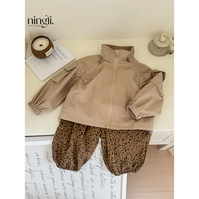 Spring and Autumn Coat Female Western Style Girls' Two-Piece Dress Baby Suit Children's Pants New Base Coffee Thin Season Color