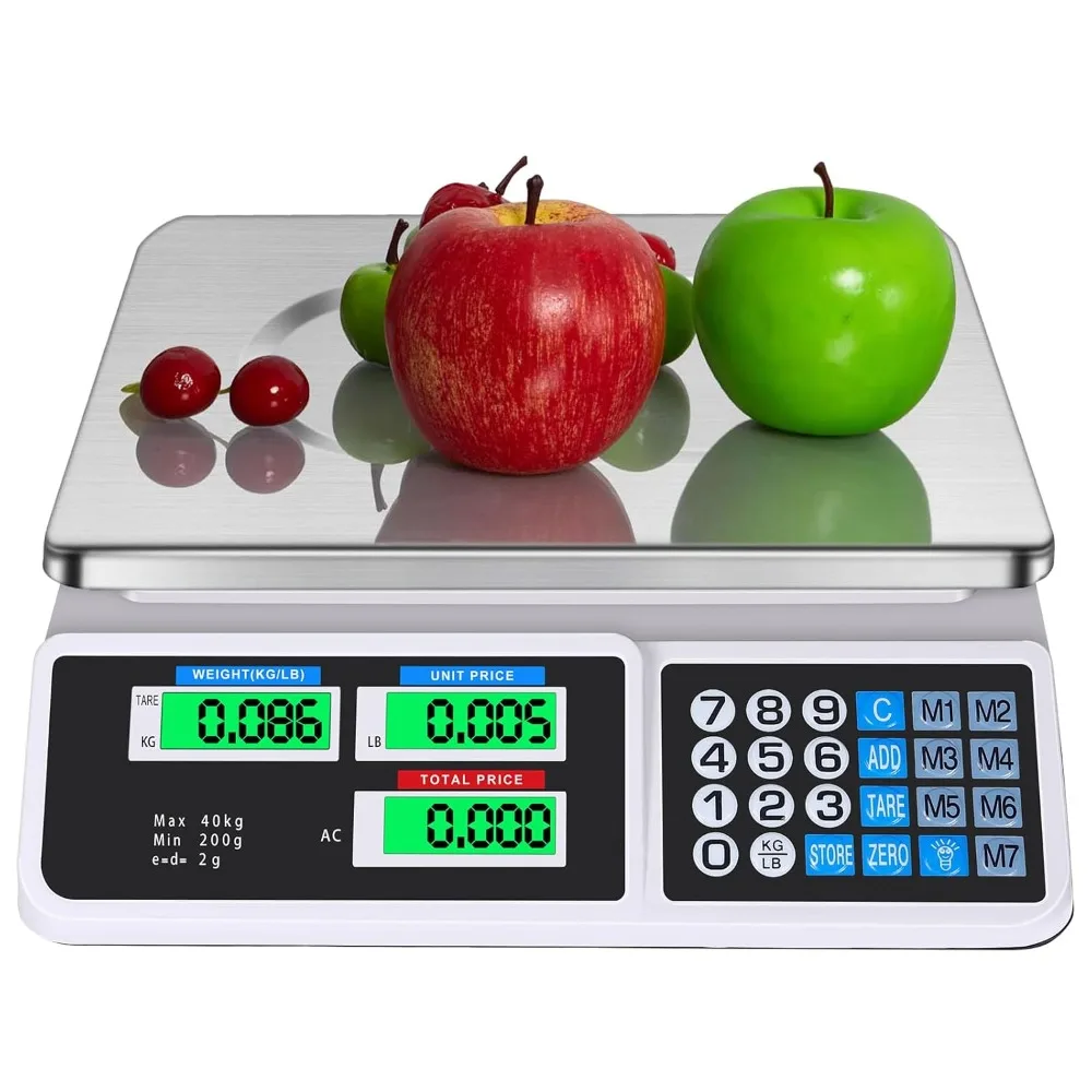 

88lb/40kg Digital Commercial Price Scale, Price Computing, Commercial Scale for Food with Dual LCD Display Kitchen Scales