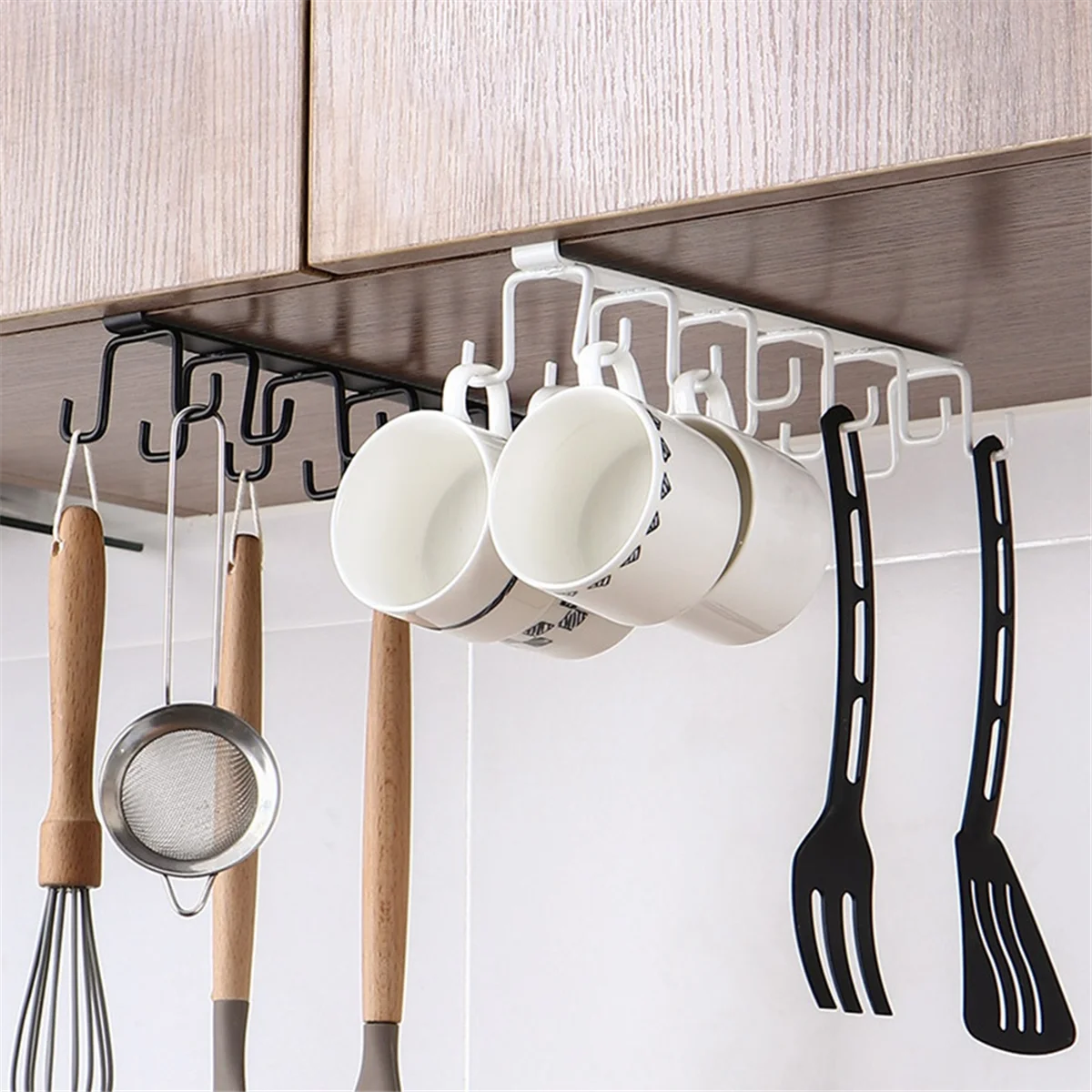 Hooks Under Shelf Cups Rack Drilling Coffee Cups Holder Kitchen Utensil Holder Hanging Hooks Rack for Kitchen Cabinet-B