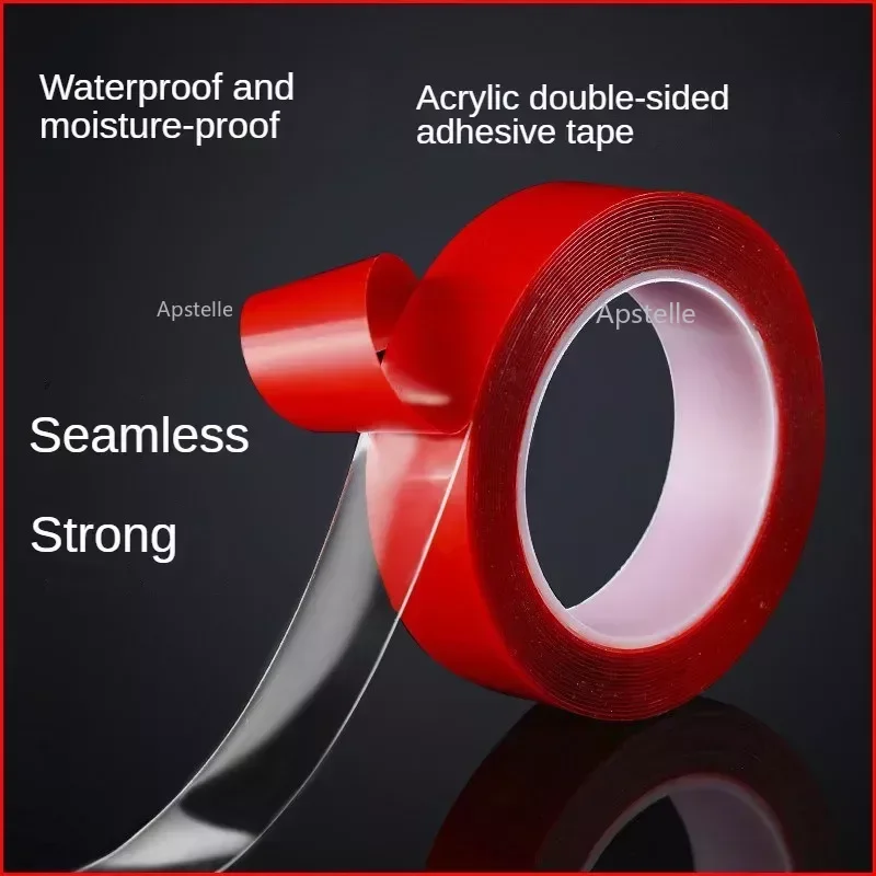 Transparent Red FilmCar Double-sided Adhesive Tape 3Meter Double-sided Nano Adhesive Tape Acrylic Adhesive Tape Strong Seamless