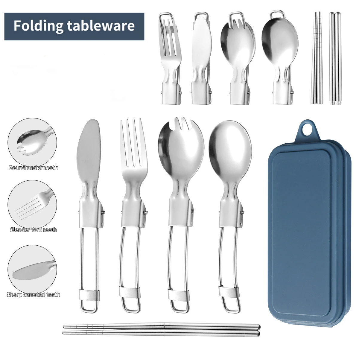 

304 Stainless Steel Folding Small Tableware Set, Spoon, Fork, Chopsticks, Travel, Can Be Used as Children's