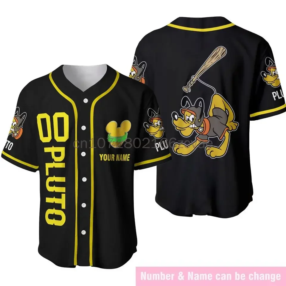 

2024 Custom Name Disney Pluto Baseball Jersey Men Women Tops Disney Baseball Uniform Shirts Casual Party T-Shirts