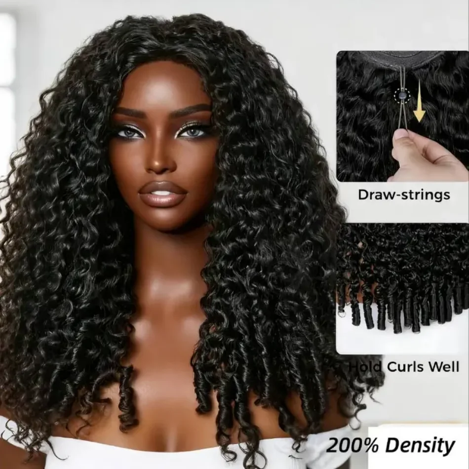 Burmese Curly 3In1 Half Wig Human Hair With Spiral Curls End Wear Go Drawstring Half Headband Wigs Beginner Friendly Easy Install Machine Wig 30 Inch