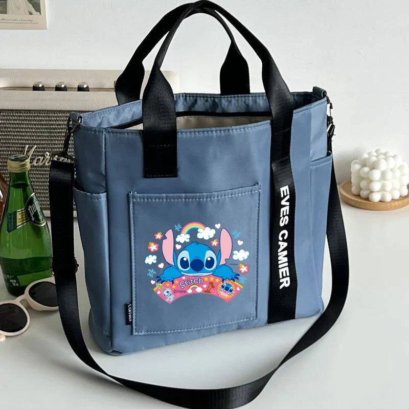 Stitch Disney tas bahu kapasitas besar, tas tangan kanvas tahan air nilon Fashion sederhana tas Messenger untuk sekolah perempuan