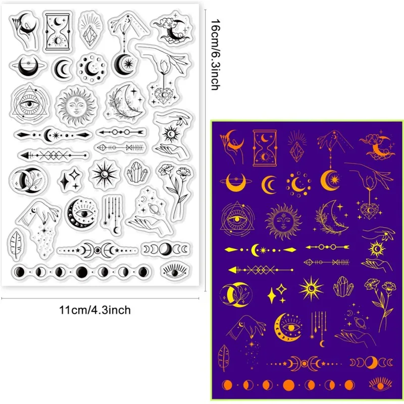 Moon Phase Clear Stamps for Card Making Scrapbooking Crafting DIY Decorations Moon Stars Hand Transparent Silicone Seal Stamps