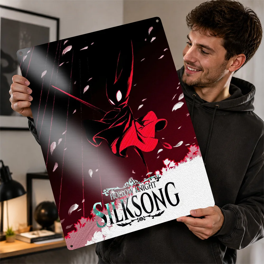 Hollow Knight Silksong Hornet 3D Texture Metal Poster Customized Wall Art Tin Sign Gift for Mancave Bedroom Stuff Decor Luxury