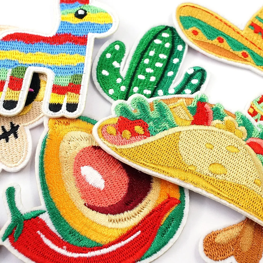 8Pcs/Lot Straw Hat Cactus Guitar Mexico Patches Embroidery Applique Ironing Clothing Sewing Supplies Decorative Badges Patch