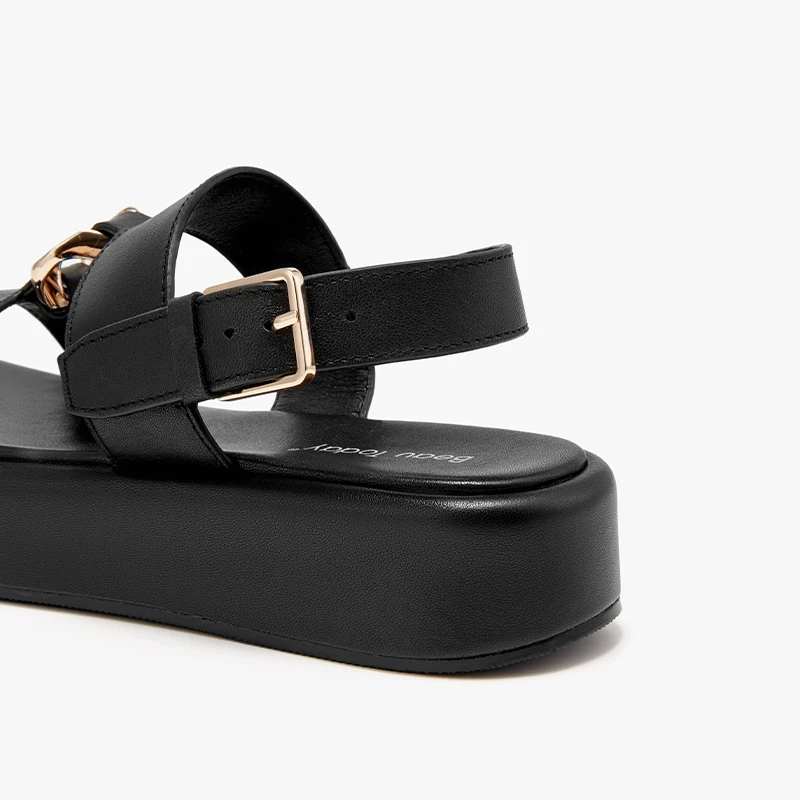 BEAUTODAY Casual Platform Sandals Women Genuine Leather Solid Metal Buckle Double Strap Summer Ladies Footwears Handmade 38248