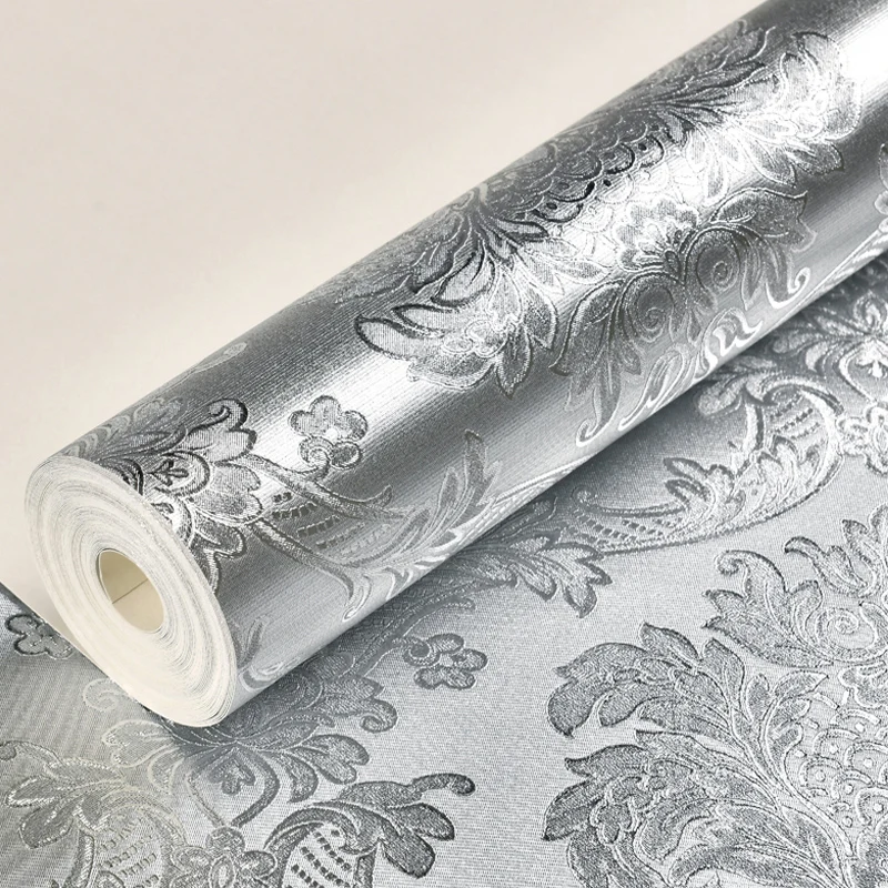 Imagem -03 - Prata Damasco Wallpaper Rolo para Quarto e Sala Papel de Parede Damasco Reflective Ktv Wallpapers Gold Foil Luxo
