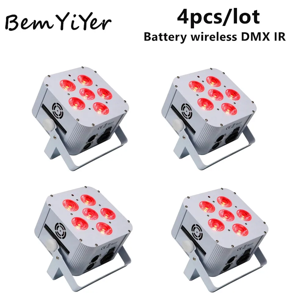 

Светодиодные прожекторы Bemyiyer 4pack DJ LED Par Uplights 6x18W с батарейным питанием, беспроводным DMX, IR/RGBWA+UV 6in1 для диджейских вечеринок, мероприятий, свадеб