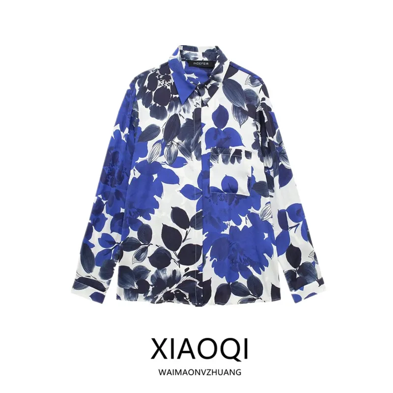

Elegant Loose Floral Print Shirt Spring 2024 Women's Fashion Top French Style Long Sleeve Regular Length Premium Quality