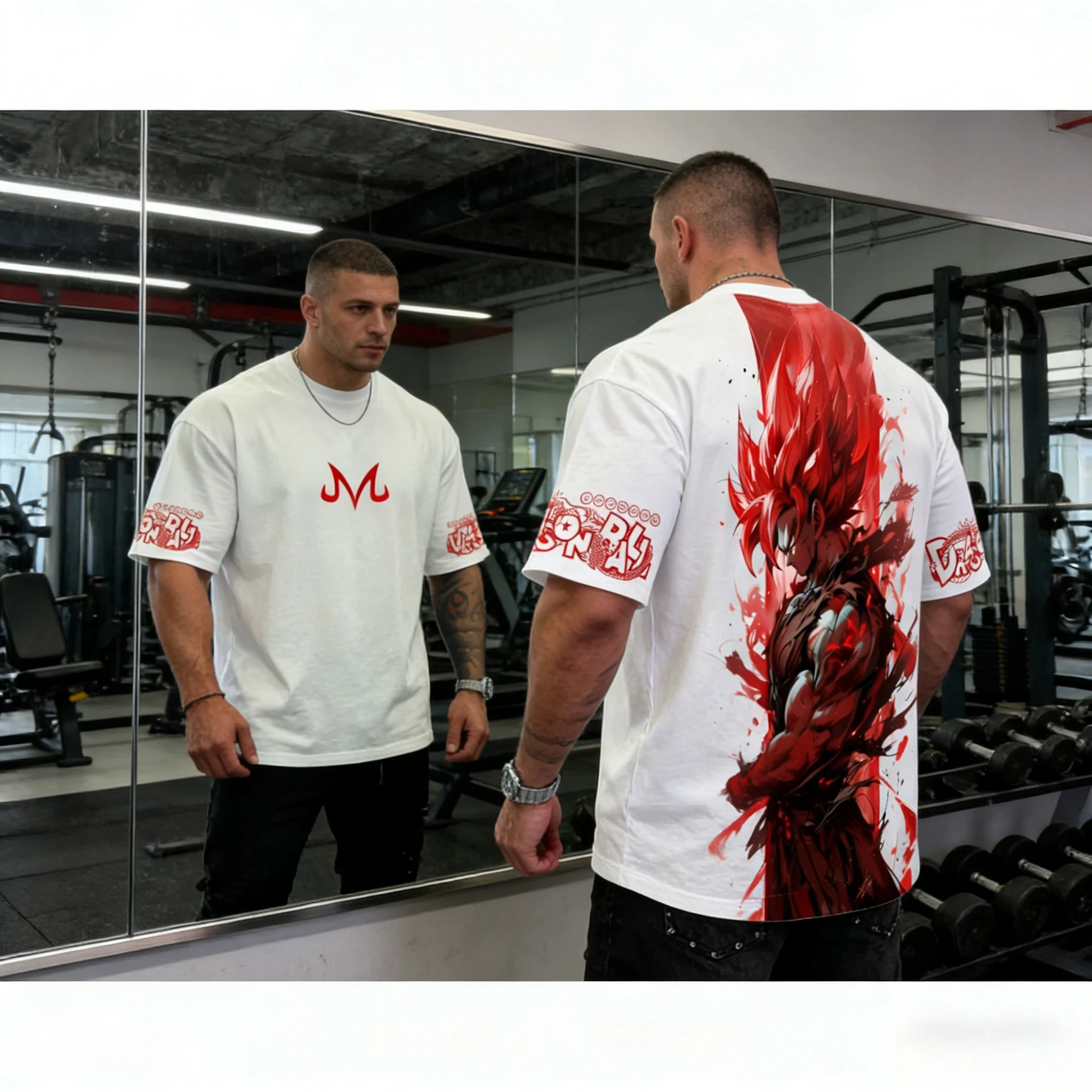 

2026 Summer Dragon Ball Retro Nostalgic Gym T-shirt 100% Cotton Oversized Red Goku Print Streetwear Unisex Fitness Tee