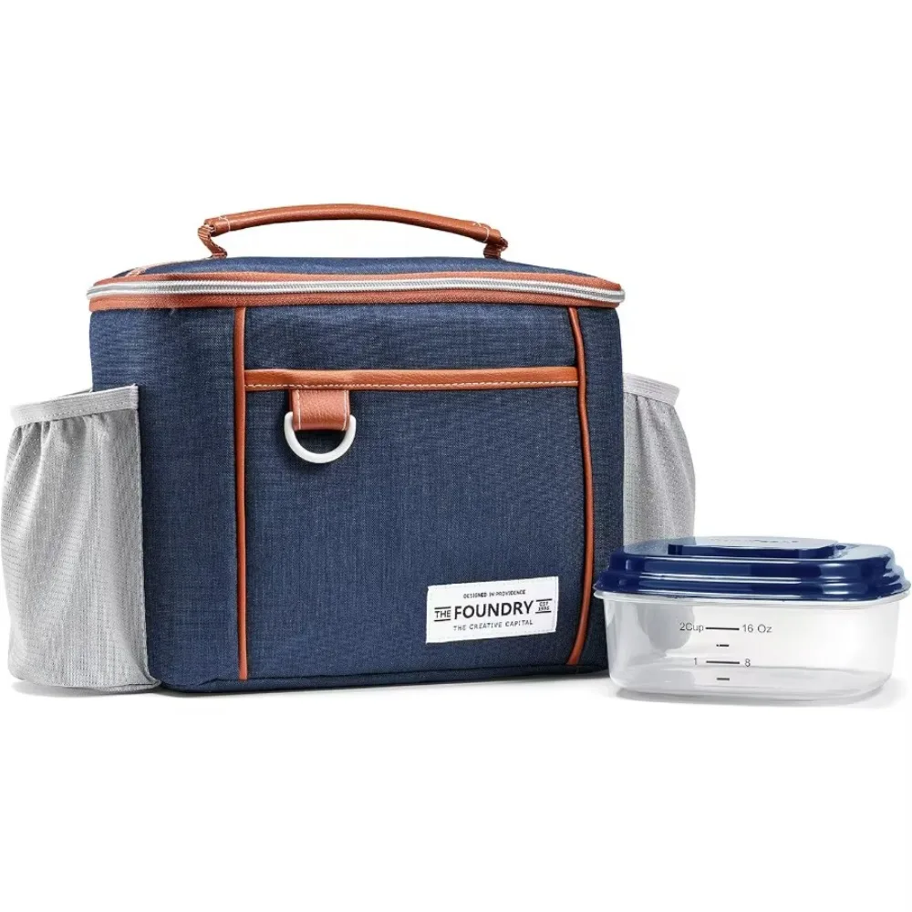 측면 및 전면 포켓이 있는 보온 도시락 가방, 6피스 누수 방지 용기 세트, 사무실 출퇴근 여행 야외용