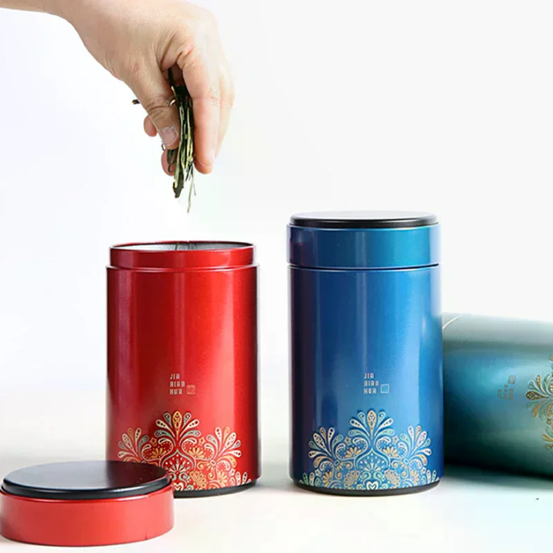 Exquisite Prints Empty Tea Tin Can Household Green Black Tea Sealed Jar Portable Small Tea Packaging Box Tinplate Storage Can