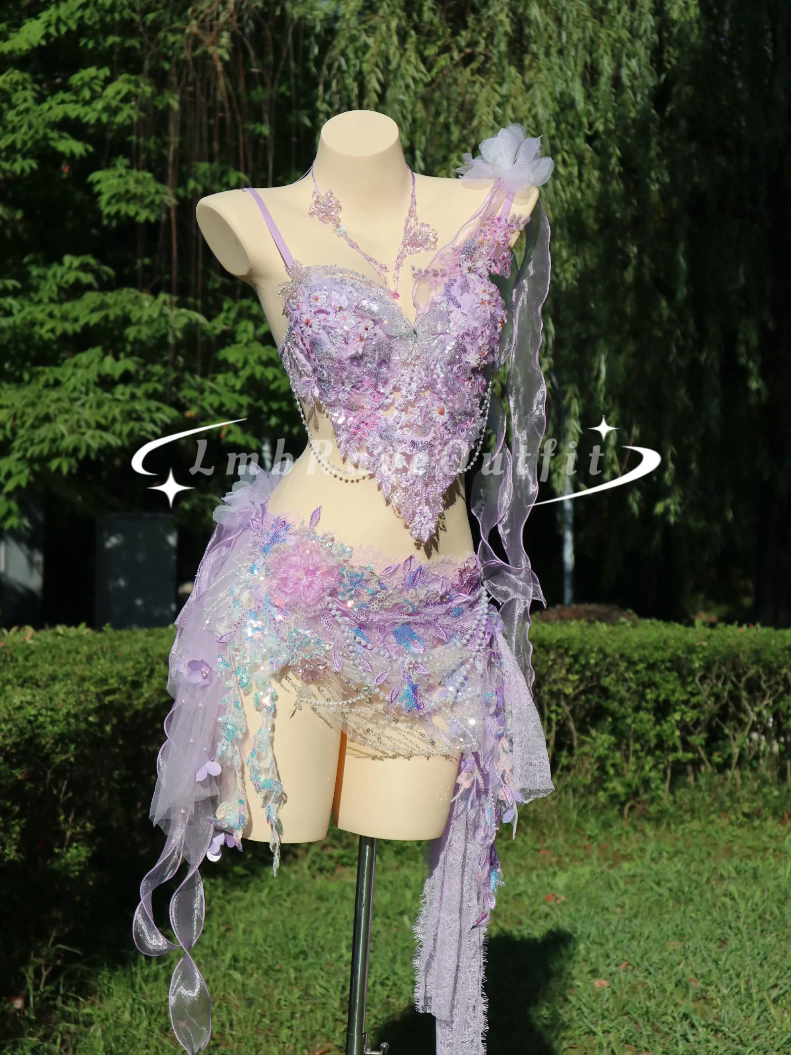 RaveOutfit｜ Purple Starlight Luxurious Full-Diamond Sequin Fairy Dress for Photoshoots and Bikini Photos