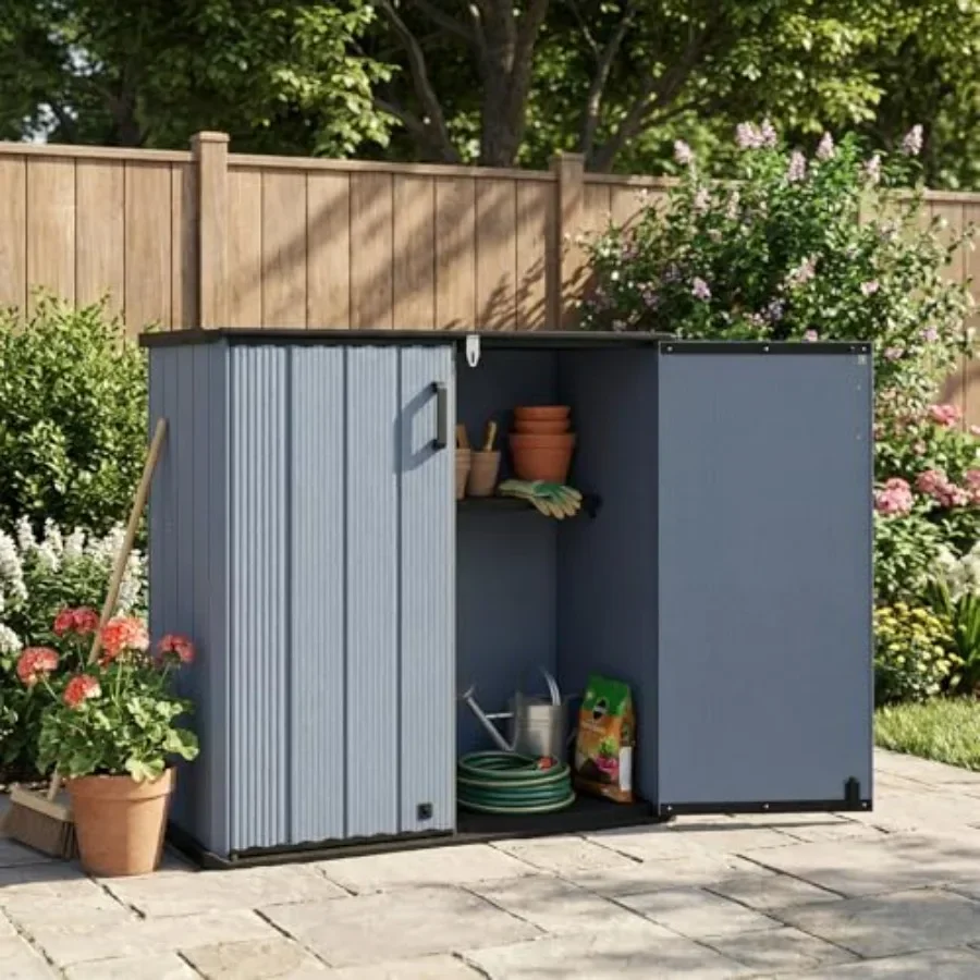 Outdoor Storage Shed for Garden Tools, Weather-resistant Resin, Gray, 23.5 Cu.ft Capacity with Floor, Lockable Door and Removab
