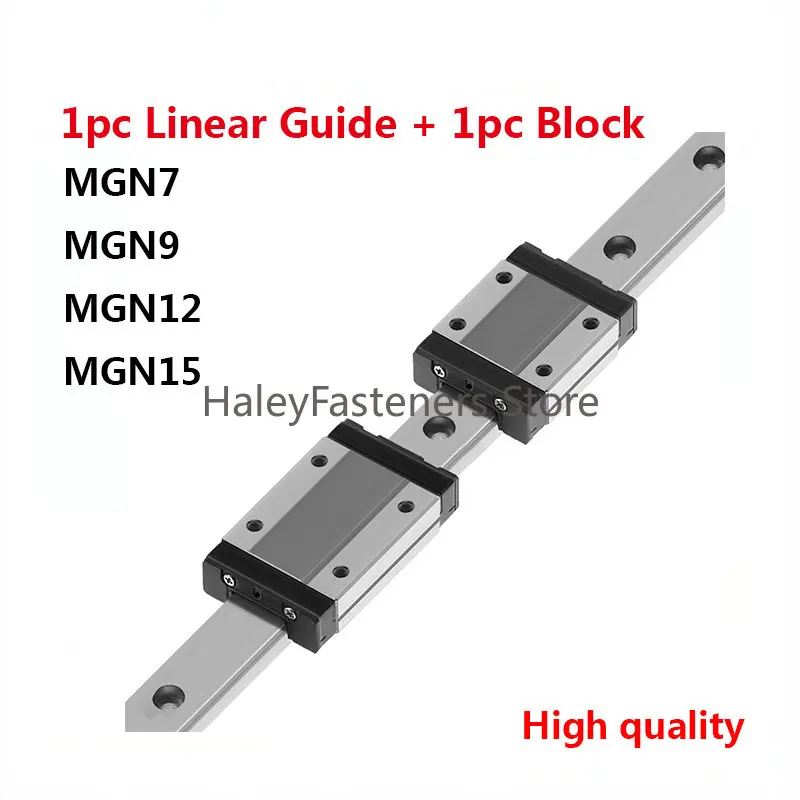 MGN7 MGN12 MGN15 MGN9 L from 100mm to 800mm miniature linear rail slide 1pcs MGN linear guide MGN Black carriage 3D Printer part