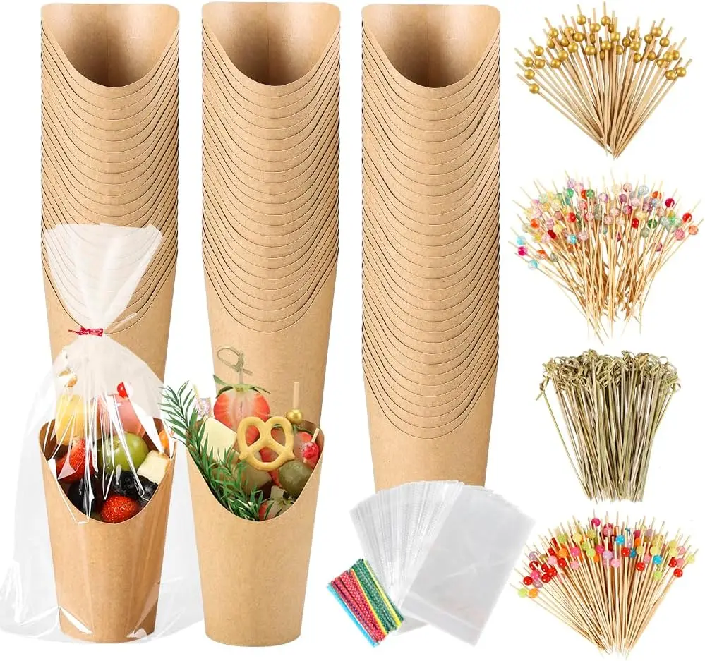 

100pcs 12oz Charcuterie Cups, 400pcs Cocktail Skewers + 100pcs Bags, Individual Charcuterie Cups with Sticks, Disposable