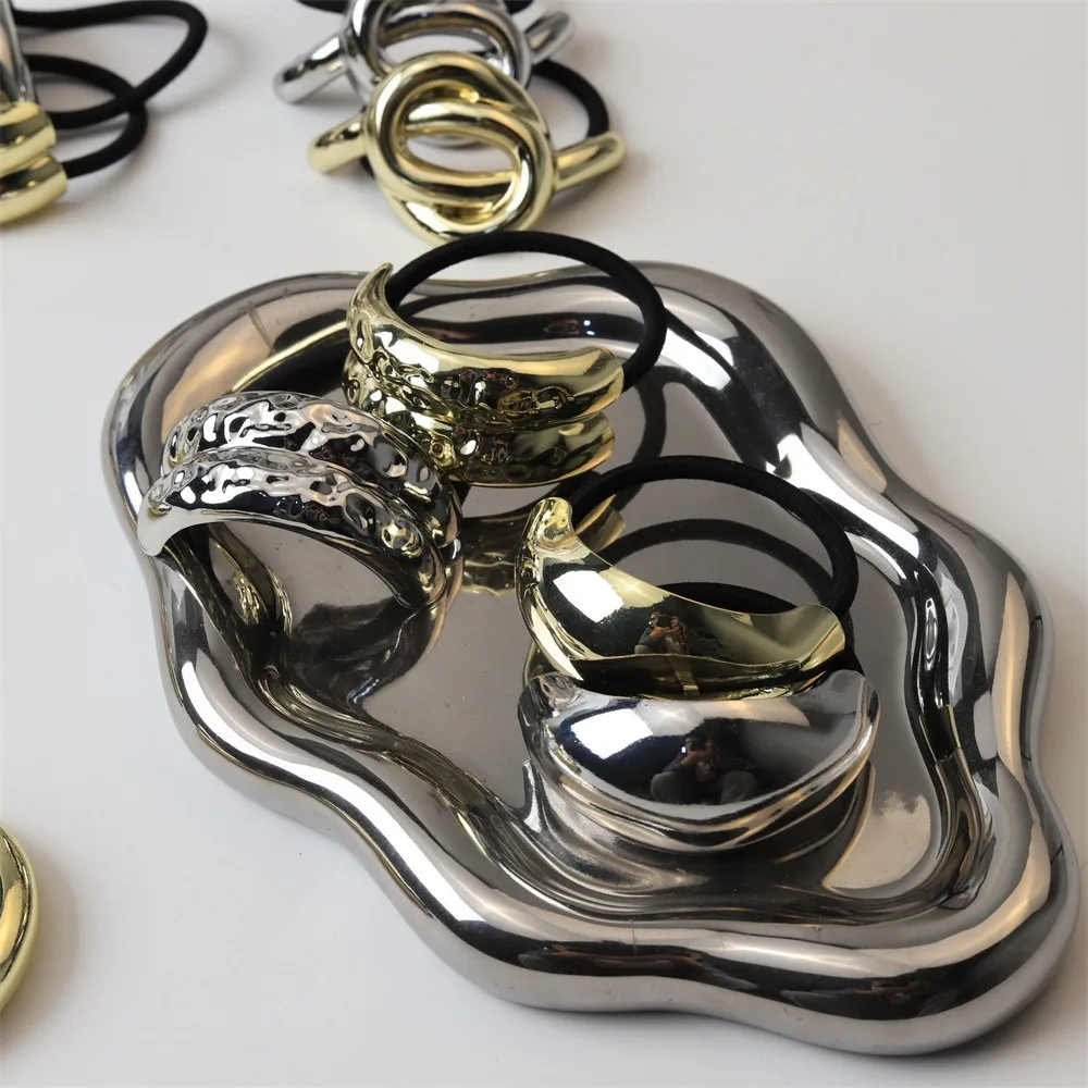 

High Quality Metal Hammered Arch Pony Rhodium Hairband Gold/Silver Vintage Ponytail Hair Pin Large Elastic Hair Ties