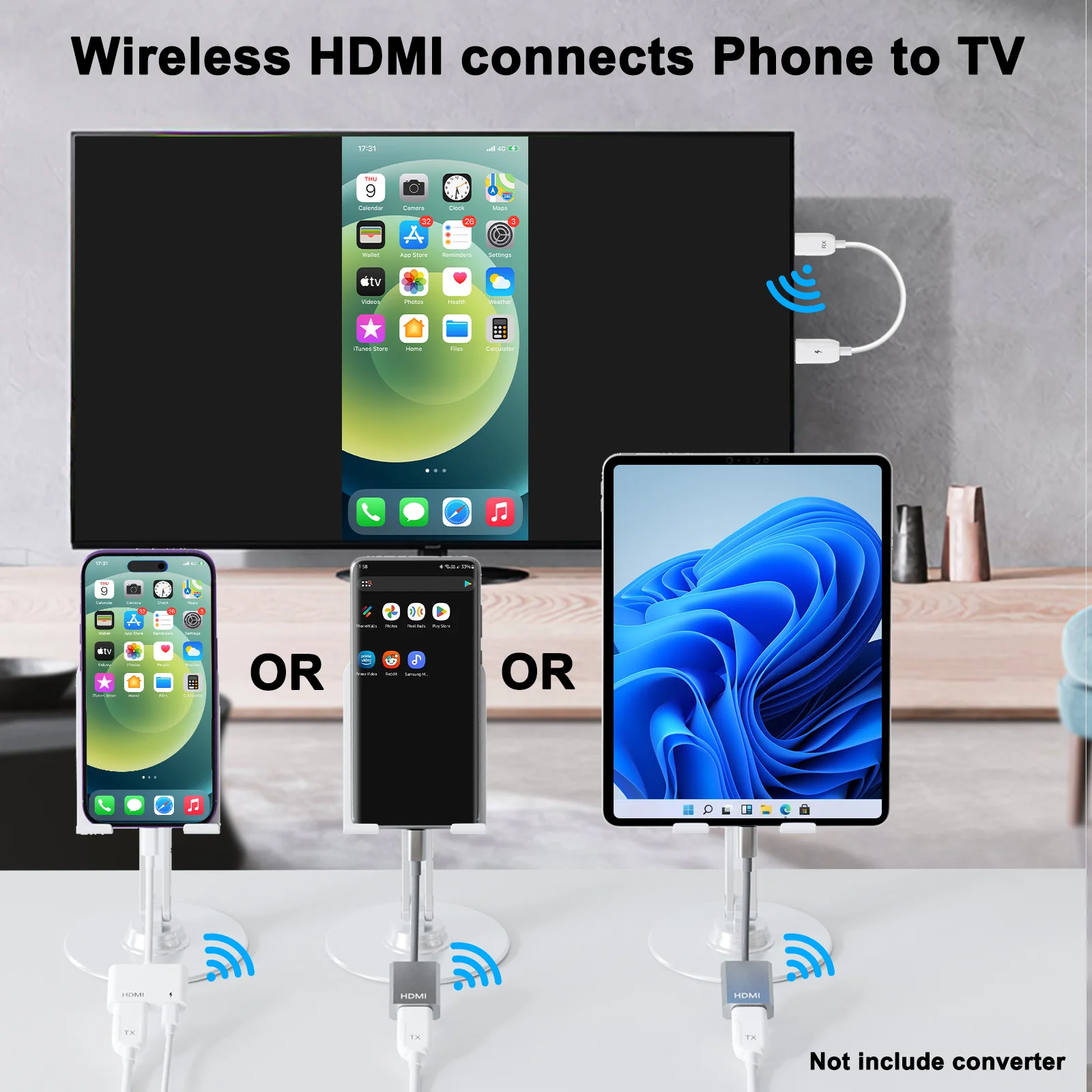 Wireless HDMI Transmitter and Receiver 1080P Mirroring Wireless HDMI Adapter Computer Video/Audio/Files on the same screen to TV