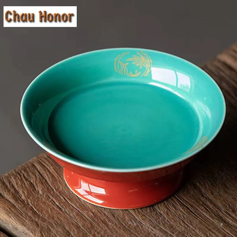 

Red Glaze Hot Stamping Hydrangea Ceramic Pot Dry Soaking Table Household Cover Bowl Support Pot Pad Kung Fu Tea Set Accessories