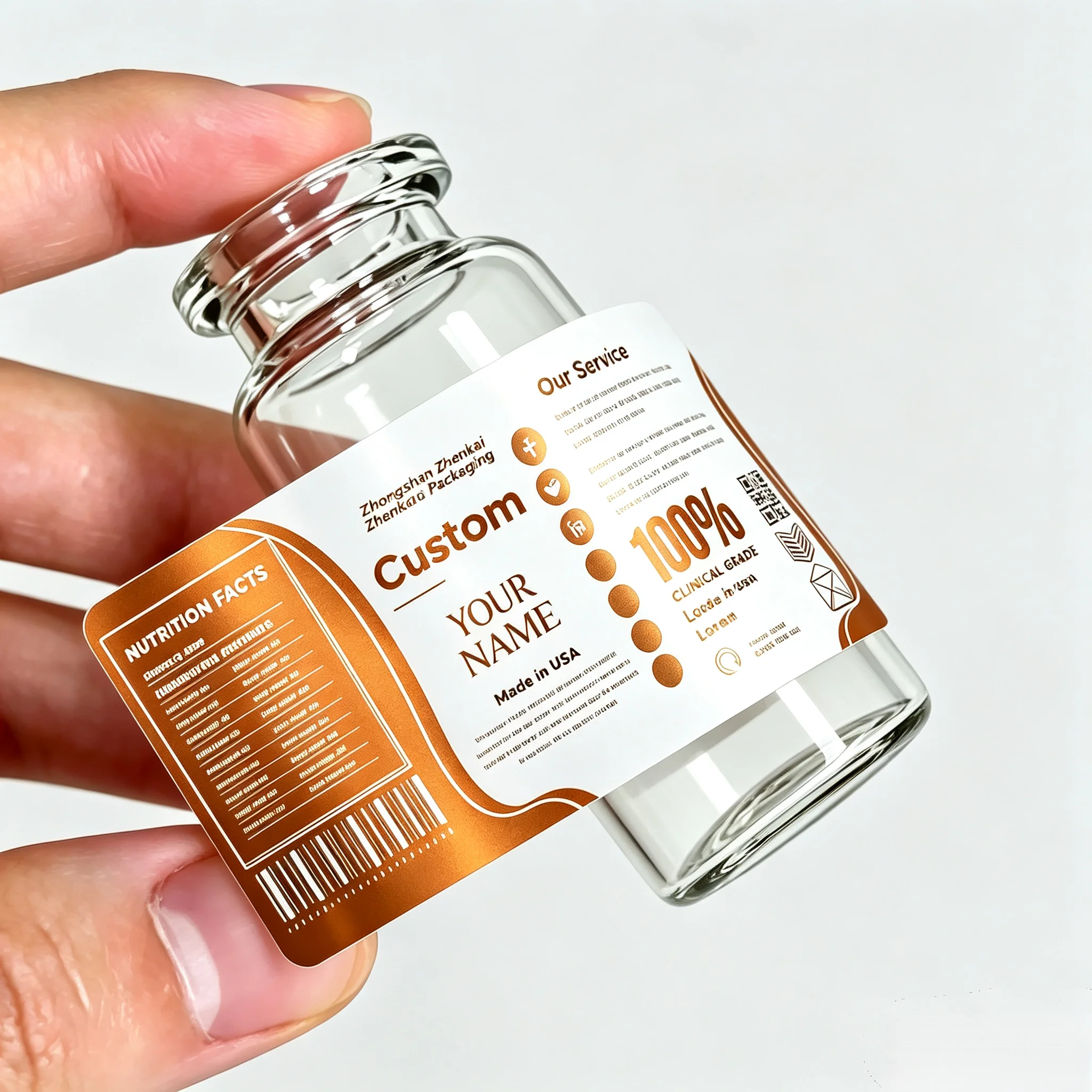 Precision Printed Waterproof Self Adhesive Peptide Vial Labels,High Temperature Resistant Stickers for Injectable Health Supple