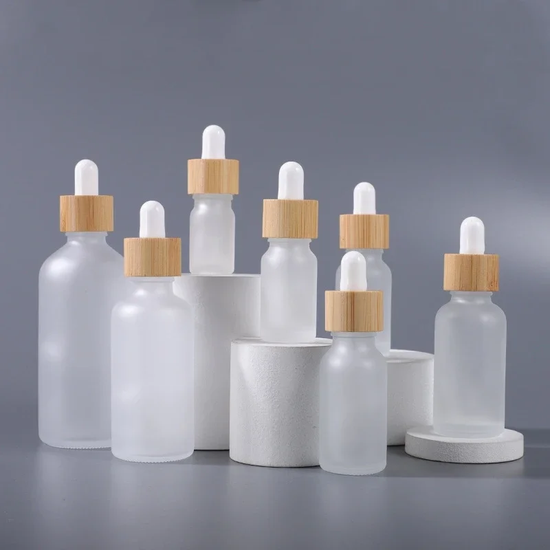 Wholesale 5ml-100ml Dropper Bottle Bamboo Wood Lid Brown Glass Separate Bottle Transparent Mask Skin Care Essence Oil Bottle