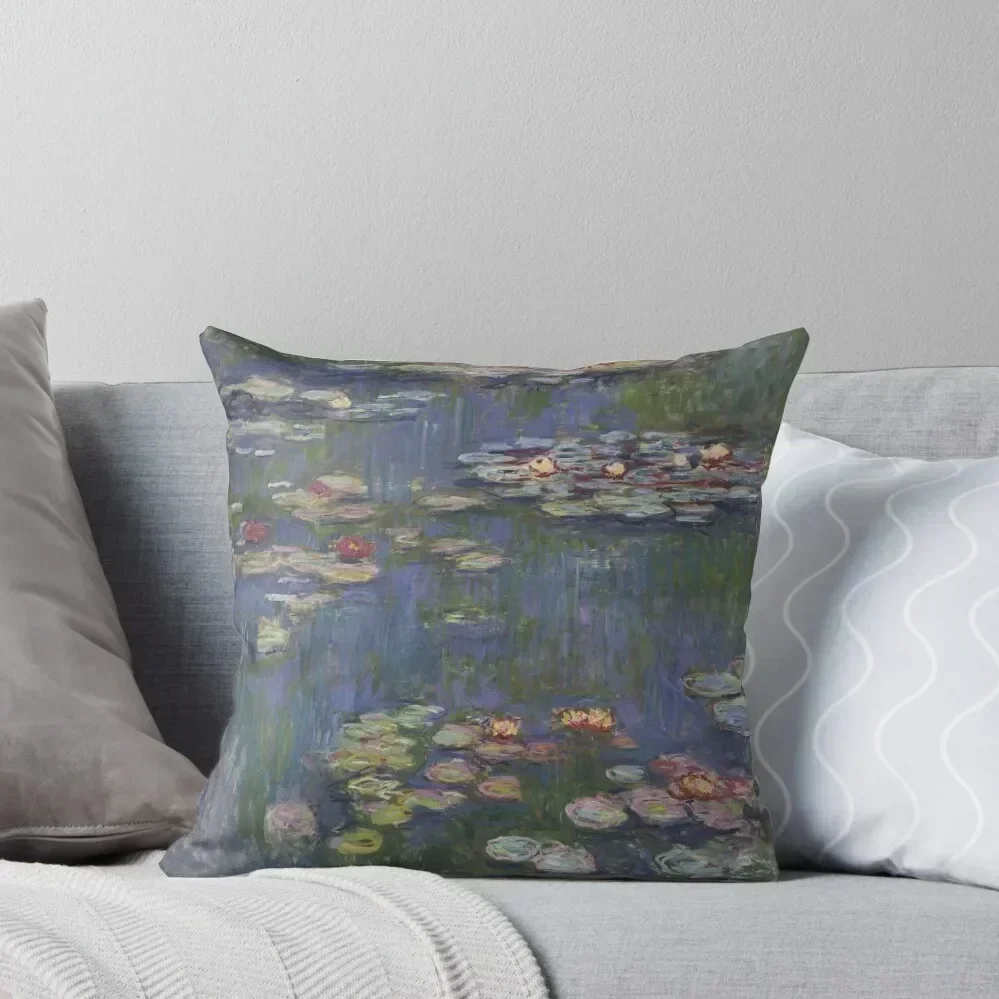 Claude Monet - Water Lilies - Purple & Green Throw Pillow Sofa Decorative Covers Decorative Sofa Cushions pillow