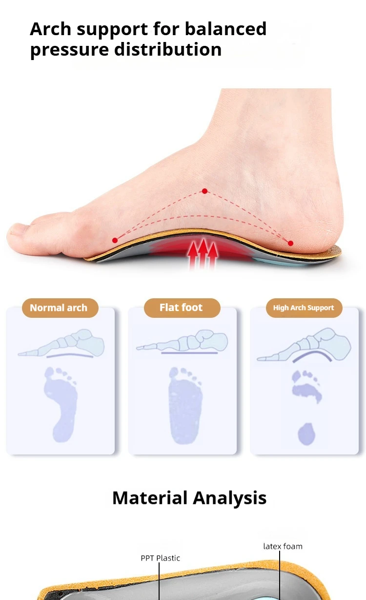 Orthopädische Einlegesohlen für Plattfuß, Fußgewölbeunterstützung, Leder-Einlegesohle, atmungsaktiv, bequem, halbe Einlegesohlen, 2 Stück/4 Stück – Detail 4