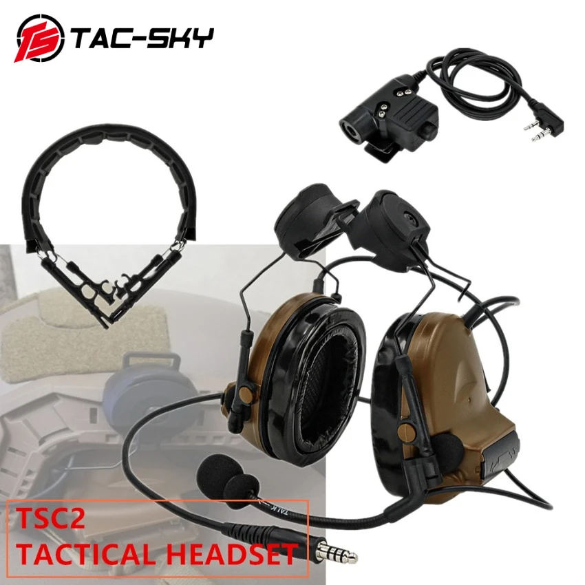 

TAC-SKY ARC Rail Bracket Version TSCII Tactical Headset Noise Reduction Ear Protector Headphone with U94PTT+Tactical Headband