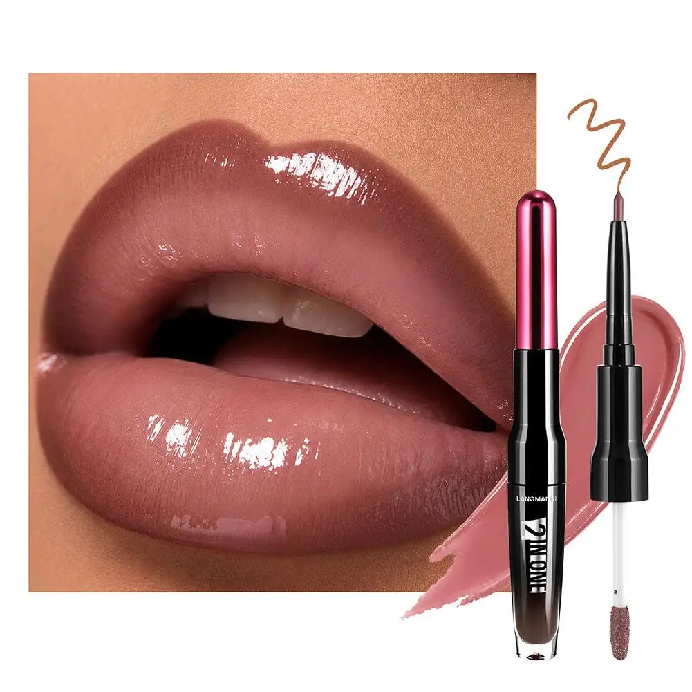 Lasting Sexy Party Daily Red Pink Brand Lip Makeup Matte Contouring Liner Shiny High-shine Gloss Double-headed Plumping Lipstick