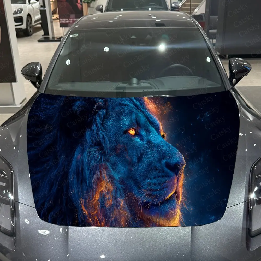 

Intense Blue Lion Car Hood Stickers - Self-Adhesive, Waterproof and Durable Vinyl Wrap, Decorate And Protect Your Car - The Gift
