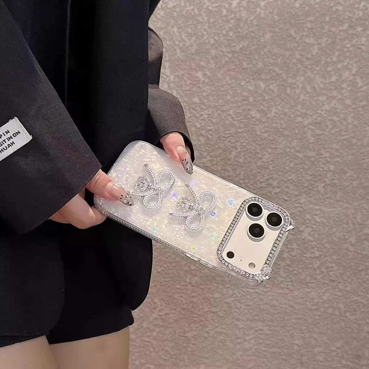 حافظة لهاتف أبل آيفون 17 برو ماكس 17 إير 14 15 13 12 11 برو 16 بلس 2025 آذان القط إيبوكسي الغجر فلاش الماس غطاء القوس اللامع