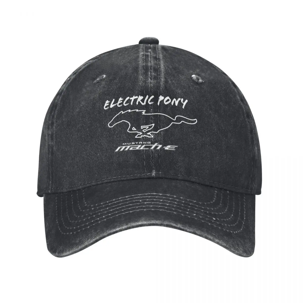 Electric Mustang Mach-E Pony in White Baseball Cap Military Tactical Cap Ball Cap Golf Wear hiking hat Women Men's