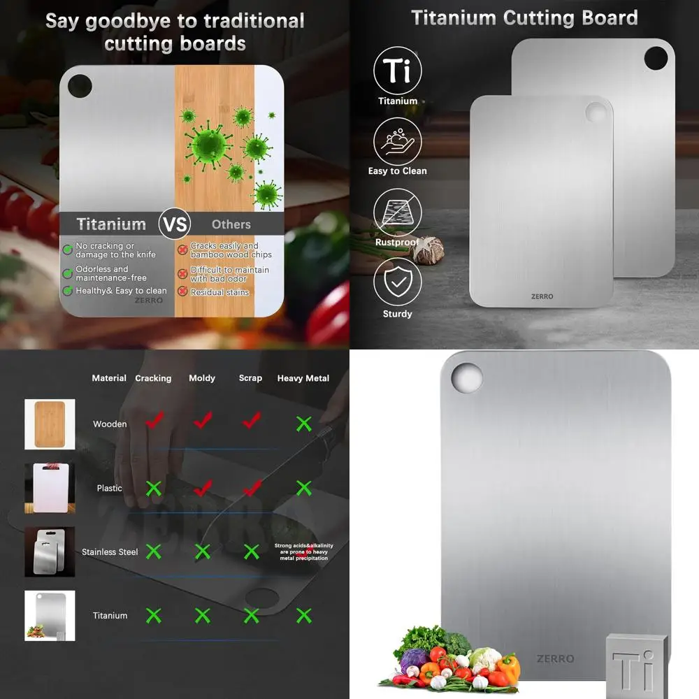 

Двусторонняя разделочная доска из чистого титана 14,17x9,84 — пищевая, гигиеническая, прочная для использования на кухне