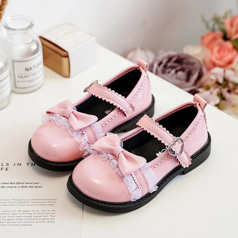 

3 5 12 Years Fashion Bow Ruffle Girl Dress Dance Spring Shoes For Children Flats Shoes Kids Princess School Patent Leather Shoes