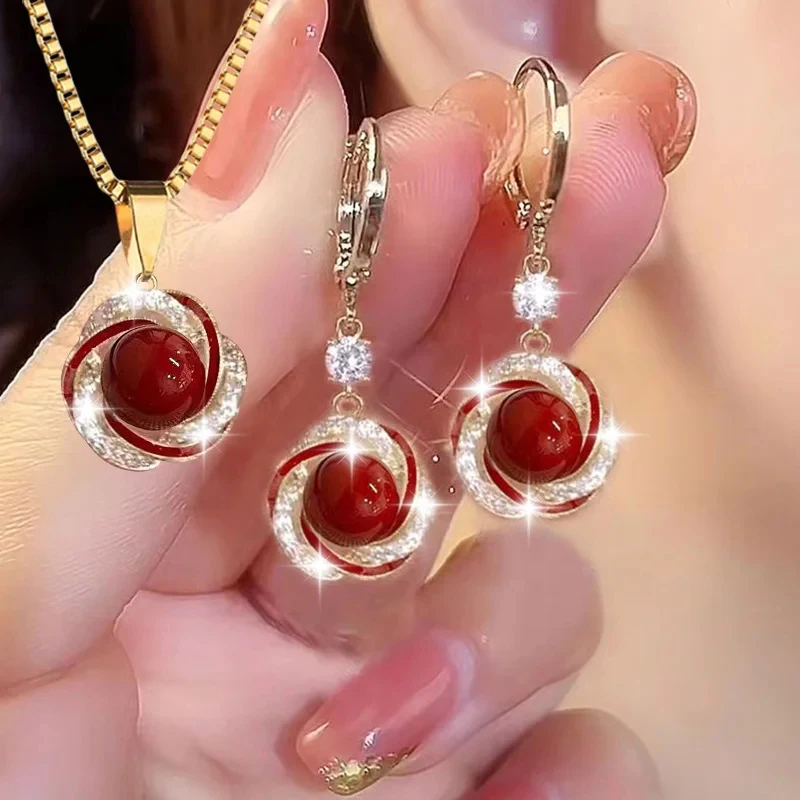 3-Piece Glittering Zirconia Luxurious Jewelry Set for Women, Fashionable Multi-purpose Necklace and Earrings, Party Jewelry and