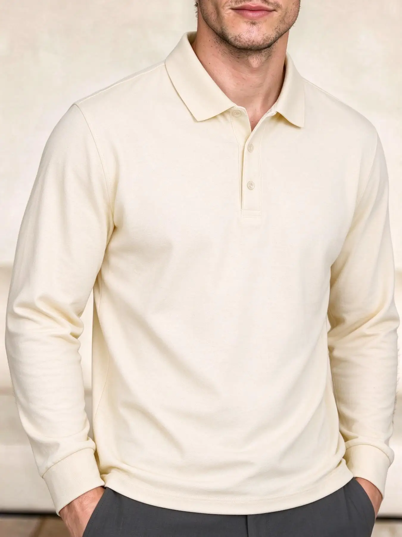 Autumn Office Polo Shirts Work Group Clothing Solid Breathable Man Tee Sport Basic Long Sleeved Commute Comfortable Workwear