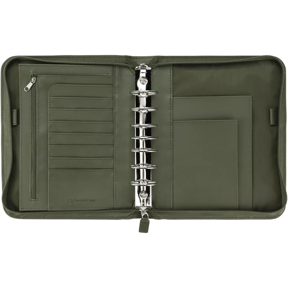 Leather Zipper Binder for Planners - Classic Olive, FranklinCovey Signature Ring-Bound Organizer